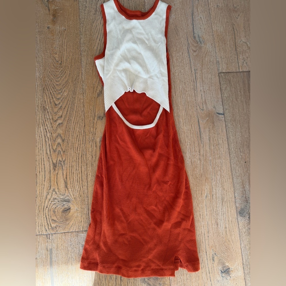 Burnt orange and cream Sleeveless Dress